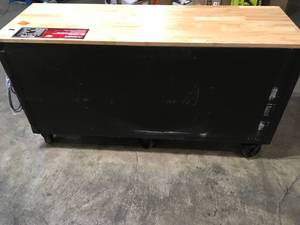 Husky Heavy-Duty 72 in. W 18-Drawer, Deep Tool Chest Mobile Workbench in Matte Black with Adjustable-Height Hardwood Top damaged see pictures
