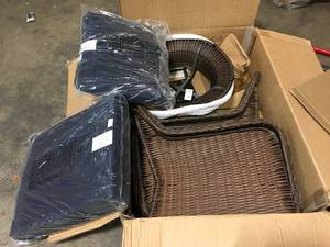 Hampton Bay Cambridge Brown Wicker Outdoor Patio Swivel Rocking Chair with Cushion Guard Midnight Navy Blue Cushions not used