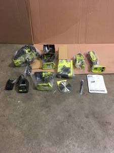 Ryobi ONE 18V Lithium-Ion Cordless 6-Tool Combo Kit with (2) Batteries, Charger, and Bag not used see pictures