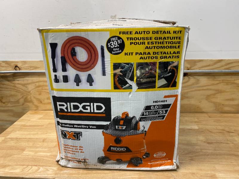 Ridgid 14 gal. 6.0-Peak HP NXT Wet/Dry Shop Vacuum with Fine Dust Filter, Hose, Accessories and Premium Car Cleaning Kit