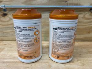 lot 104 image: SANI-CLOTH Lot of 2- Bleach Surface Disinfectant Cleaner Wipe 65 Count Canisters