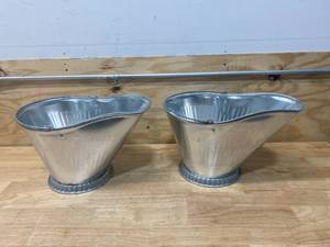 lot 117 image: LASTING TRADITIONS Lot of 2-  Silver Galvanized Steel Coal Hods