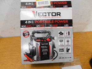 lot 60 image: Vector 800 Peak Amp Portable Car Jump Starter with 120 PSI Compressor and Triple USB Power