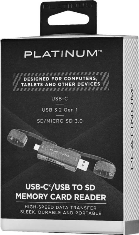 Platinum - UHS-I USB-CUSB 3.2 Gen 1 Memory Card Reader - Black