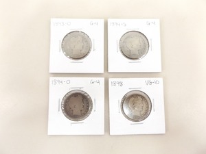 lot 185 image: 4 Late 1800s Barber Silver Quarters
