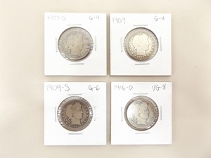 lot 186 image: 4 Early 1900s Barber Silver Quarters
