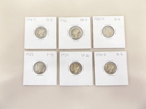 lot 189 image: Lot of 6 Silver Mercury Dimes