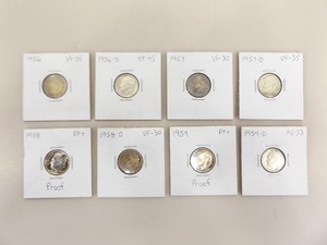 lot 190 image: 8 Silver 1950s Roosevelt Dimes