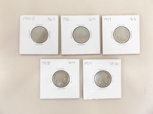 lot 195 image: 5 Early 1900s Buffalo Nickels