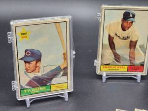 lot 12 image: 40 Assorted 1961 Topps Baseball Cards in (4) ten Card Count Plastic Holders