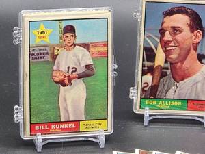 lot 97 image: 40 Assorted 1961 Topps Baseball Cards in (4) ten Card Count Plastic Holders