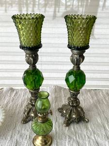 Lot of Lamps and Green Candle Holders