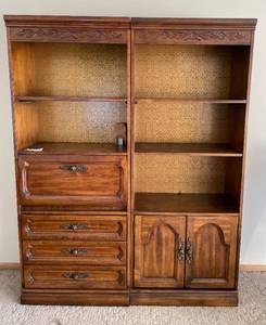 Two Matching Oak Cabinet Bookshelves