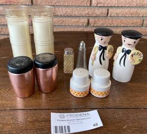 Lot of Salt and Pepper Shakers and Jar Candles
