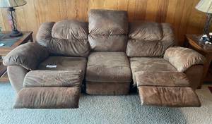 Brown Plush Microfiber Reclining Couch