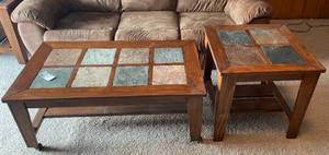 Slate and Wood Coffee Table w Matching End Table