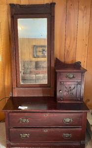 Antique Gentlemans Washstand Dresser with Beveled Mirror