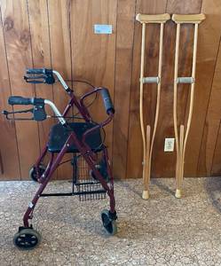 Mobility Wheeled Walker with Seat and Crutches