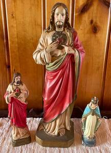 3 Religious Statues Jesus and Mary
