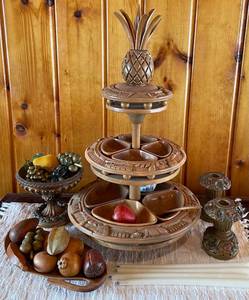 Lot of Wooden Carved Serving Dishes, Food Decor