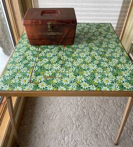 Vintage Sewing Machene Table with Sewing Box and Supplies