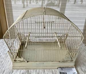 Vintage White Wire Bird Cage