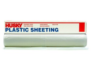 lot 41 image: HUSKY 10 ft. x 50 ft. Clear 6 mil Plastic Sheeting  HUSKY 12 ft. x 100 ft. Black 4 mil Plastic Sheeting