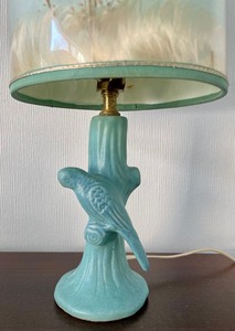 lot 57 image: Van Briggle Parakeet Lamp with Butterfly Shade