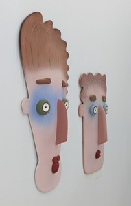 lot 8 image: Pair of Unique Artist Designed Contemporary Face Sculptures