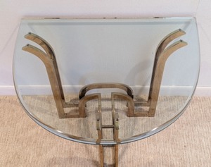 lot 19 image: Vintage Brass Contemporary Glass Topped Accent Table