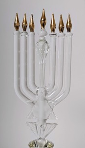 lot 27 image: Art Glass Menorah with Marble Base