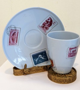 lot 223 image: Painted TeacupSaucers with Metal Display Holders