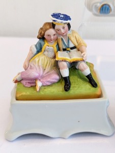 lot 257 image: Victorian Children Themed Fairing Trinket Boxes and Inkwell