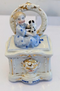 lot 243 image: Three Victorian Cat Themed Fairing Trinket Boxes