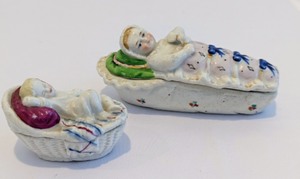 lot 244 image: Pair of Baby Figurine Victorian Fairing Trinket Boxes