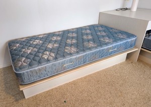 lot 301 image: Cool Contemporary Twin Bed Frames with Corner Table