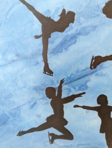 lot 300 image: Framed Figure Silhouette Skaters Painting by Tillett