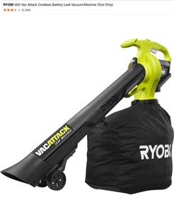 RYOBI 40V Vac Attack Cordless Battery Leaf VacuumMulcher (Tool Only). See Pictures