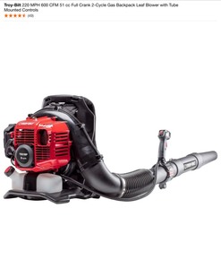 Troy-Bilt 220 MPH 600 CFM 51 cc Full Crank 2-Cycle Gas Backpack Leaf Blower with Tube Mounted Controls. See Pictures