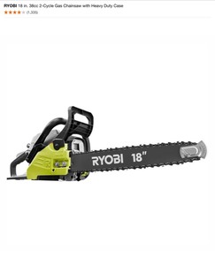 RYOBI 18 in. 38cc 2-Cycle Gas Chainsaw with Heavy Duty Case. See Pictures