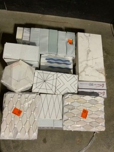 Pallet of Assorted Wall & Floor Ceramic, Glass & Porcelain Tiles. Various Kinds & Conditions. See Pictures