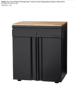 Husky Heavy Duty Welded 20-Gauge Steel 1-Drawer 2-Door Garage Base Cabinet in Black (28 in. W x 32 in. H x 21.5 in. D). See Pictures