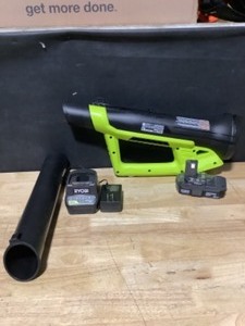 lot 3 image: RYOBI ONE 18V 90 MPH 200 CFM Cordless Battery Leaf BlowerSweeper with 2.0 Ah Battery and Charger. See Pictures