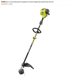 lot 14 image: RYOBI 25cc 2-Cycle Attachment Capable Full Crank Straight Gas Shaft & 4-Cycle 30cc Attachment Capable Straight Shaft Gas Trimmers. See Pictures