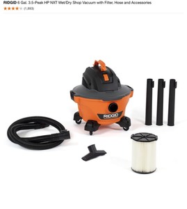lot 16 image: RIDGID 6 Gal. 3.5-Peak HP NXT WetDry Shop Vacuum with Filter, Hose and Accessories. See Pictures