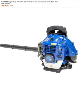 lot 17 image: BADGER Super-Duty 190 MPH 550 CFM 43 cc Gas Full Crank 2-Cycle Back Pack Leaf Blower. See Pictures