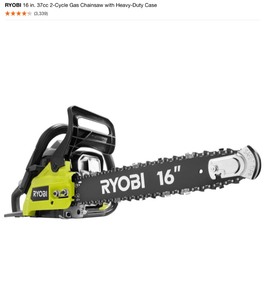 lot 18 image: (2) RYOBI 16 in. 37cc 2-Cycle Gas Chainsaw with Heavy-Duty Case. See Pictures