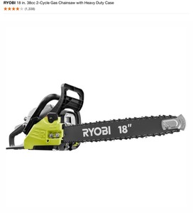 lot 41 image: RYOBI 18 in. 38cc 2-Cycle Gas Chainsaw with Heavy Duty Case. See Pictures