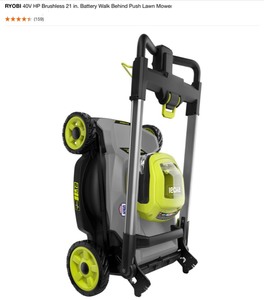 lot 50 image: RYOBI 40V Brushless 20 in. Cordless Battery Walk Behind Push Lawn Mower. See Pictures