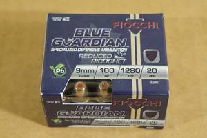 lot 57 image: 20 Fiocchi Blue Guardian 9mm Luger 100 Gr HP Ammo
